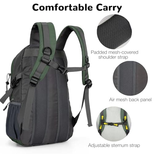 Outplea 25L Hiking Backpack for Men Women, Lightweight Outdoor Rucksack for Trekking Climbing Sports, Casual Daypack for Travel School Work, Green — view 3