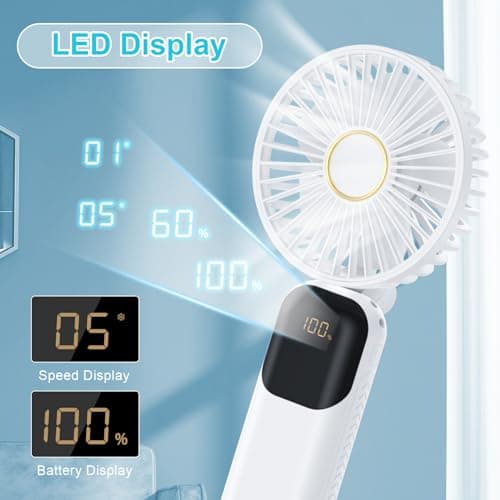 Handheld Fan Rechargeable, Portable Mini Fan Handheld with 5 Speeds 5000mah, Electric USB Small Hand Held Fans, Powerful Personal Fan Foldable Fans for Outdoor Office Travel Camping School Home — view 5
