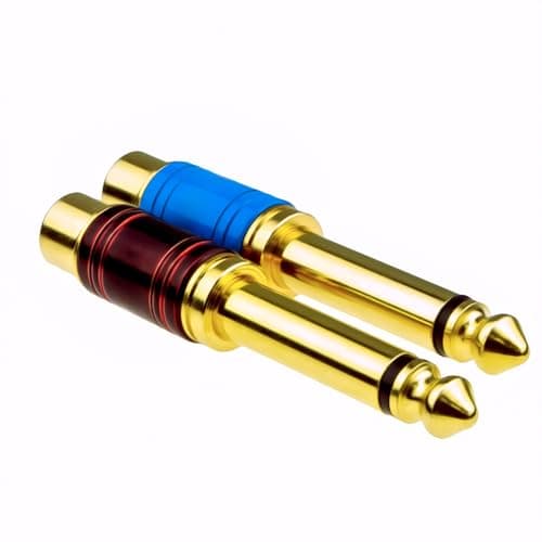 kenable PRO Metal 6.35mm Mono Jack Plug to RCA Phono Socket Adapter Red and Blue Pair Gold Plated Audio Connectors for Speakers Amplifiers Mixers Hi-Fi Equipment — view 2
