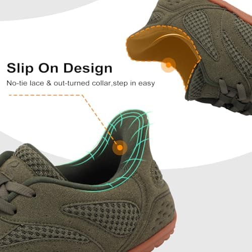 JOINFREE Men's Minimalist Casual Shoes Wide Fit Walking Shoes Barefoot Slip On Trainers Zero Drop Lightweight Breathable Gym Training Casual Shoes for Daily Wear Army Green Size 12 — view 3