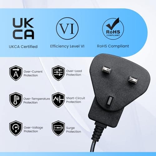 UKCA Certified 5V 1A 5W Power Supply Adapter (1.8M), 5.5x2.1mm, 4.0x1.7mm, 1000mA 0.5A 500mA AC DC Transformer for 5V Radio, Digital Frame, CCTV Camera, Speaker, Router, Baby Monitor — view 4