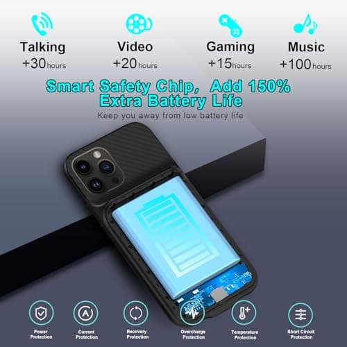 TAYUZH Battery Case compatible with iPhone 12 Pro Max, 13 Pro Max, 14 Pro Max, 14 Plus, 10000mAh Portable Rechargeable Charging Case, 6.7 Inch Black — view 3