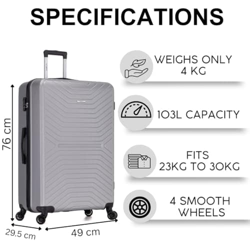 FLYMAX XL 29" Extra Large Suitcase 4 Wheel Lightweight Luggage Hard Shell Check in Hold Travel ABS 125 Litre Capacity Travel Case with 3 Digit Combination Lock + Telescopic Handle — view 3