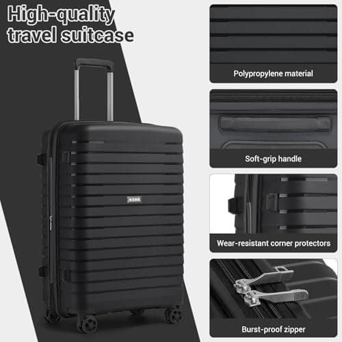 Kono 20 Inch Expandable Cabin Suitcase with Cup Holder & Side Hook, Lightweight PP Hard Shell Carry On Luggage for Short Trips, Airline Approved Small Travel Case (Black) — view 4