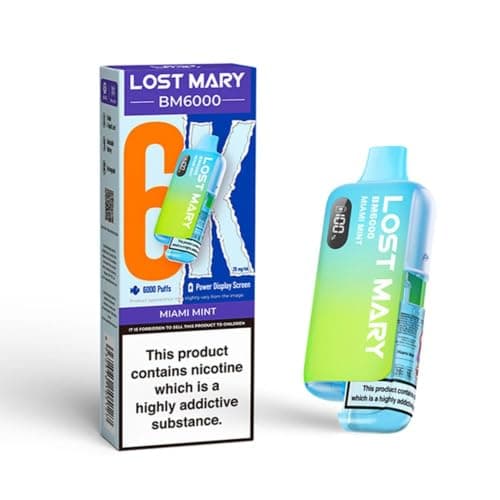 Lost-Mary 6k Rechargeable Pod System Device Kit - Compact Portable Electronic Device with Refillable Cartridge, USB-C Rechargeable Battery, Lightweight Pocket Design (Miamii Mint)