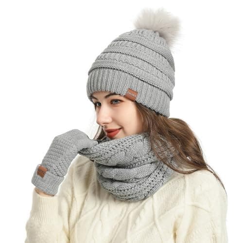 MAZELIKEHOOD Hat Scarf Gloves Set for Women 4Pcs Winter Ladies Warm Knitted Beanie Hat Gloves Socks Scarf Neck Warmer 4 in 1 Cold Weather Set — view 2