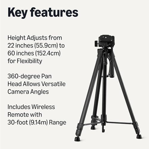 Amazon Basics 152cm/60inch Phone and DSLR Camera Tripod, Lightweight, with Bag, Wireless Remote Control and Phone Holder, Adjustable Height, Black — view 2