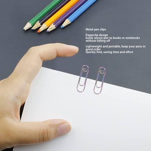Aramox Pen Clips Stainless Steel Paperclip Pen Holders 20 Pack Colorful Notebook Clamp with Storage Box Clip On Design for Students Teachers Office School Travel — view 5