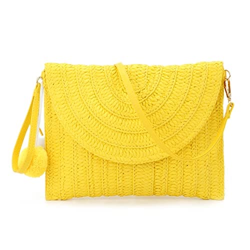 Syrads Women's Straw Clutch Purse Summer Beach Bags Envelope Evening Clutch Woven Handbags,Yellow C — view 2