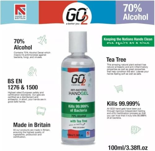 24 X Tea Tree Hand Sanitiser Gel, 100ml, 70% Alcohol, Travel Size, for Holiday and Bag Use — view 3