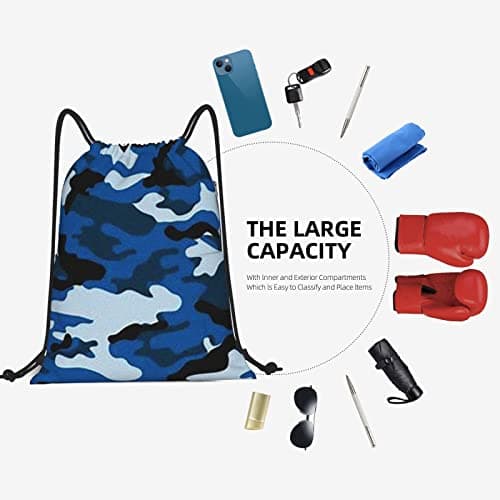 Richugui Drawstring Backpack Blue Camo Print Waterproof Fitness Drawstring Bag,Men Women Sports Backpack Yoga Bag,With Zipper — view 6