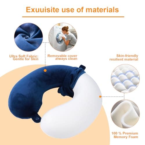 Far win Travel Pillow,100% Pure Memory Foam U Shaped Neck Pillow,Super Lightweight Portable Headrest Great for Airplane, Car,Home,Office,Sleeping (blue) — view 4