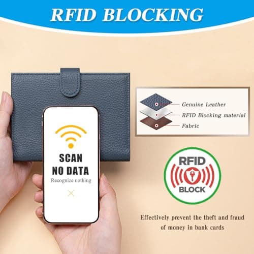 FREYAMIRA Passport Holder for Travel Women RFID Blocking Genuine Leather Passport Wallet with Card Slots, Zipper Coins Pocket, Cash Holder, Navy Blue — view 4