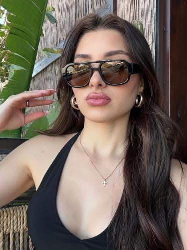 GUVIVI Retro Oversized Pilot Sunglasses for Women Men UV400 Protection — view 2