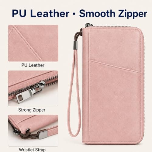 ILIYAH Pink Family Passport Holder - RFID Blocking PU Leather Travel Document Organiser for 5 Passports Cards Pen SIM SD — view 5
