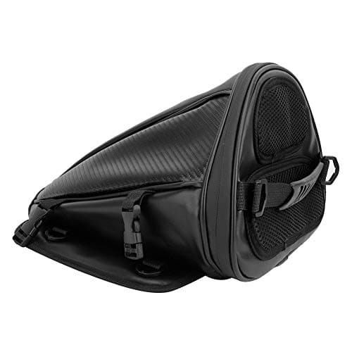 Cryfokt Motorcycle Tail Bag Carbon Fiber Style Motorbike Rear Bag Motorcycle Saddle for Outdoor Riding Black Material — view 3