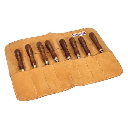 Faithfull Suede Leather Chisel Roll - 8 Pocket, Water Resistant & Compact Tool Organizer - Tan