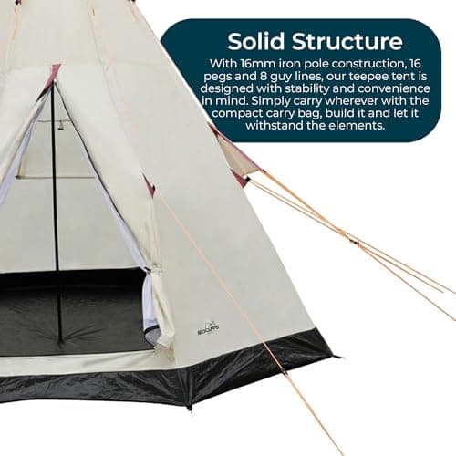 JSH 2-3 Man Festival Camping Tent | Quick & Easy Set Up with Carry Bag | Perfect for Festivals, Picnics, Families, Glamping (Teepee Tent) — view 5