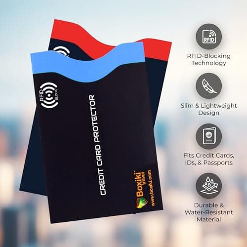RFID Blocking Sleeves 7 Pack - 6 Credit Card Protector Sleeves and 1 Passport Holder, Colour Coded Identity Theft Protection for Credit Cards and Passport, Slim Waterproof Travel Accessories — view 2