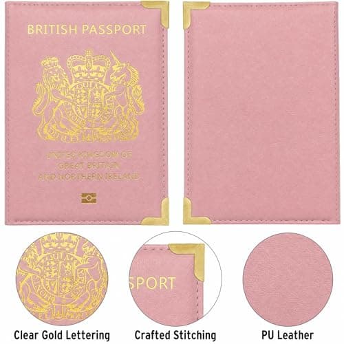 StoneMaxi UK British Passport Holder PU Leather Travel Wallet with Gold Embossed Design (Pink) — view 3
