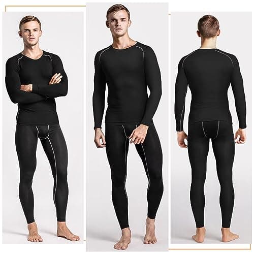 Sillictor Thermal Underwear Mens Long Johns Sets Winter Fleece Lined Top and Bottoms Quick Dry Compression Ski Base Layer Mens Underlayer for Football Cycling Hiking,Sweat Wicking 35 35 Black S — view 2