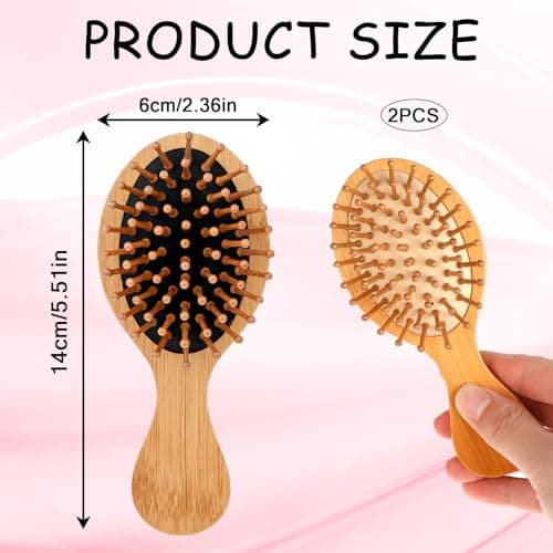 2 PCS Travel Brushes for Hair, Mini Bamboo Brush Anti-Static Massage Scalping Detangling Natural Wooden Pocket Small — view 2