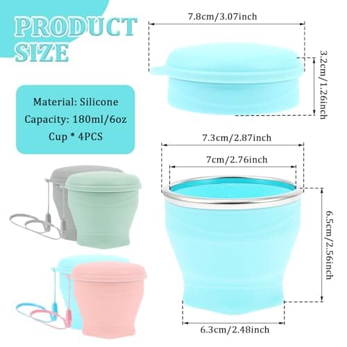Foppla 4-Pack Collapsible Silicone Travel Cup, Foldable Reusable Mug with Lid, Portable for Camping, Picnic, Hiking, BPA Free & Dishwasher Safe(180ml*4) — view 2