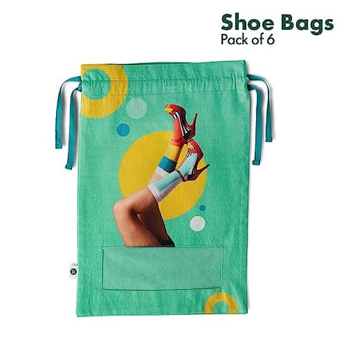 Hexafun 100% Organic Printed Cotton Women's Shoe Bags for Travel and Storage | for Dustproof Packing | Portable Footwear Organizer Bag | Drawstring Shoe Cover- Pack of 6 — view 6