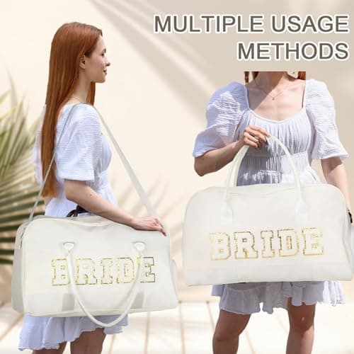 Bulyoou 2 Pcs Bag Gifts, Wedding Weekender Duffle, White, Bride, Bride — view 3