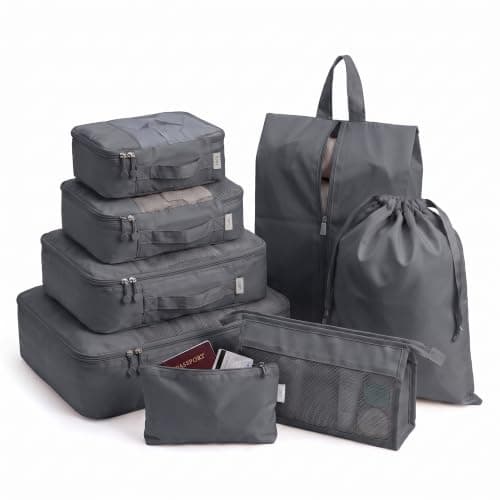 LUGG 8 Set Compression Packing Cubes for Suitcases – Suitcase Organiser Set, Lightweight 290D Polyester Waterproof Travel Bags, Luggage Packing Organizers, Travel Essentials for Men & Women