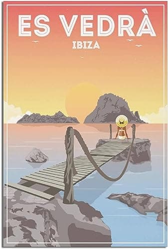 WEYUE Canvas Prints Es Vedra Ibiza Sunset Girl Vintage Travel Poster Decorative Paintings Painting Room Decor Art Mural Unframed 30x45cm