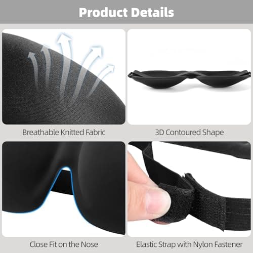 12 Pcs 3D Blackout Sleep Masks, Lightweight Knitted Eye Mask with Zero Pressure Contoured Space Adjustable Strap for Travel Side Sleepers — view 3