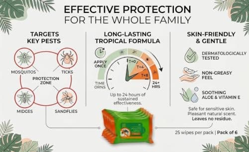 Xppel Mosquito & Insect Repellent Wipes | Tropical Formula, Up to 4 Hours Protection | DEET-Free, 75 Wipes Total | Pack of 6 x 25 | Travel & Outdoor Use — view 2
