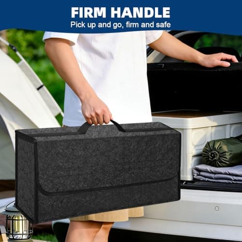 vsshe Car Boot Organiser Bag Anti Slip Foldable, Large Flip-Top Felt Trunk Organiser Hook and Loop, Car Boot Tidy for Tools Breakdown Emergency Travel Tidy for All Vehicles(50 x 17 x 23 cm Grey) — view 6