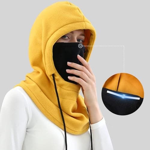 1PC Balaclava Hoodie Hat for Women - Winter Fleece Drawstring Hood Scarf - Neck Cover for Cycling Skiing Travel Daily Wear - Yellow — view 5