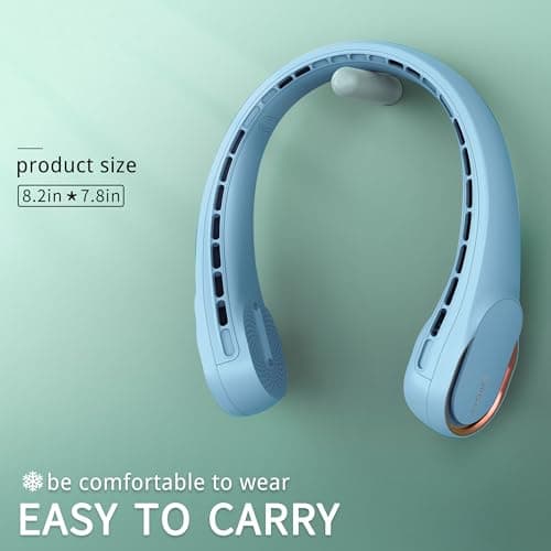 FrSara Neck Fan, Portable Personal Fan Strong Wind, 5200mAh, Air Volume,360° Cooling, No Hair Twisting, Air Volume On 2 Sides, Non-Slip, Quick Charge, Long Use Time, Gift for Dad, Women (Sky Blue) — view 2