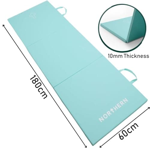 NORTHERN Yoga Mat Exercise Fitness Tri-Fold Foam Mat Extra Thick Non Slip Large Padded Stretching Home Gym Equipment Accessory 3 Folding Multi-Purpose Workout with Carrying Handle (Light Blue) — view 4