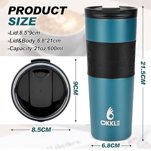 OKKLE Travel Mugs for Hot Drinks 600ml, Insulated Coffee Mug with Leakproof Lid BPA-Free Coffee Travel Mug, Vacuum Insulation Stainless Steel Cup for Hot and Cold Coffee and Tea — view 6