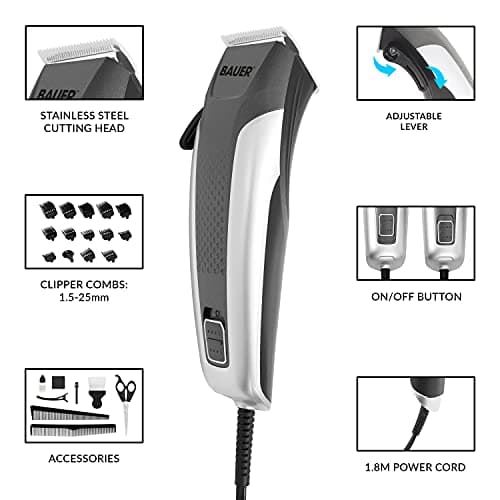 Bauer Professional Hair Clipper and Grooming Kits for Men/High Precision and Adjustable Lengths/Stainless Steel Blades/Accessories Included (Hair Clipper Travel Set) — view 3