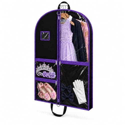 Costume Garment Bag, 100 × 60 × 8 cm Dress Bag with 3 Zipped PVC Pockets, Foldable Suit Bag & Dress Cover for Dance Costumes, Travel, Competitions, Kids and Adults, 1 Pack