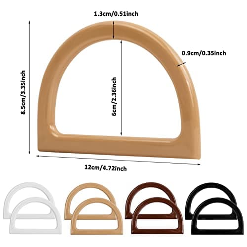 Bag Handles for Bag Making, 8 PCS D Shape Handbag Purse Handle, Handle Replacement Accessories for DIY Handmade Beach Bag Handbags Straw Bag Market Bags Purse Handles(4 Colors) — view 2