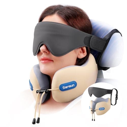 SARISUN Travel Pillow for Airplane,Seat Strap for Neck Support,3D Eye Mask