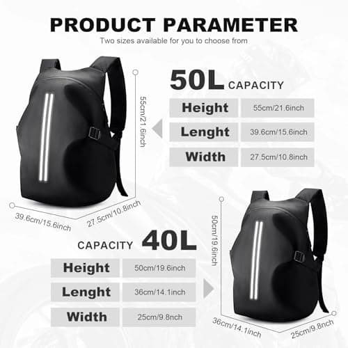 HYC00 Motorcycle Backpacks for Men Women Waterproof Motorbike Helmet Backpack, Reflective Motorbike Helmet Rucksack Bag, Motorcycle Accessories, Cycling Travel Backpacks School Bags, G-Black Small — view 3