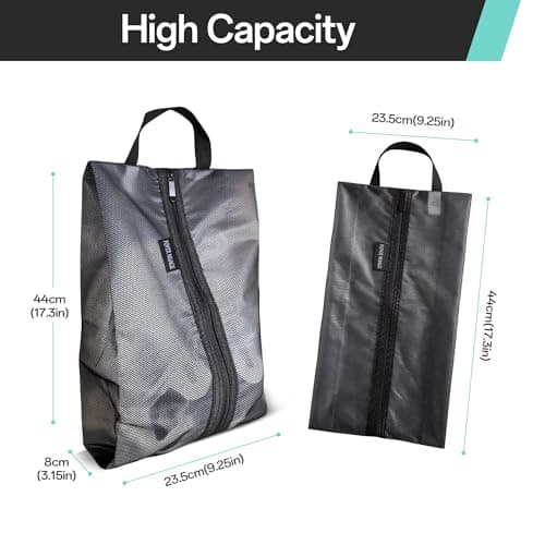 Travel Shoe Bags, Water Resistant TPU Mesh with Zipper, Travel Essentials for Men & Women (Black, 2 Set) — view 4