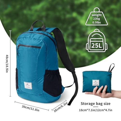 Naturehike 25L Packable Backpack - 230g Ultra Lightweight Foldable Daypack, PU2000mm Waterproof 30D Nylon Compact Hiking Rucksack for Travel, Cycling & Hiking(Blue) — view 3