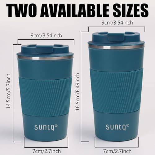 SUNTQ Reusable Coffee Cups Travel - Coffee Travel Mug with Leakproof Lid - Thermal Mug Insulated Cup - Stainless Steel Travel Cup with Rubber Grip - for Hot and Cold Drinks, 13oz/380ml Blue — view 5