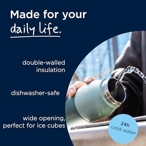BRITA LARQ Essential Drinking Bottle with Straw Beige (1000ml) Stainless Steel Water Bottle, Double-Walled Insulation (24h Cold), with Detachable Soft-Touch Handle, Dishwasher Safe — view 4