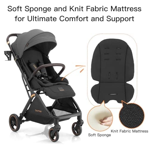 Gromast Gravity Folding Baby Stroller - Portable Travel Toddler Stroller w/Adjustable Backrest, Canopy & Cup Holder, Lightweight and UV Protected, One-Hand Automatic Folding - Dark Gray — view 4