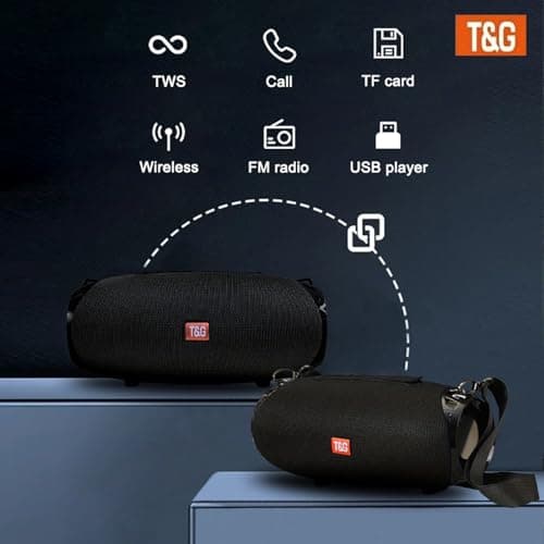 T&G Ourdoor Bluetooth Speaker,20W Loud Wireless Speaker with Shoulder Strap, FM Radio, TF/USB Support, IPX5 Waterproof,Large Boombox For Camping, Hiking, Party, Gift For Men — view 4