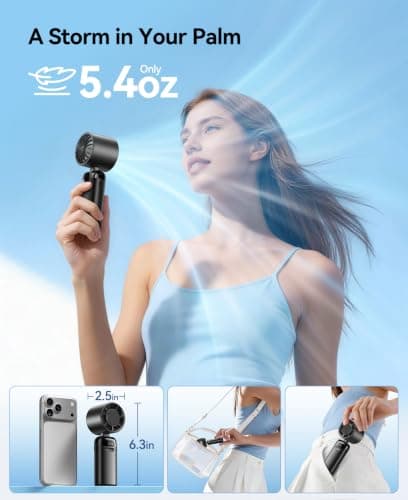 KIMMOO Turbo Handheld Fan, 21000 RPM, 199 Speeds, 12H Battery, 9m/s Airflow — view 5